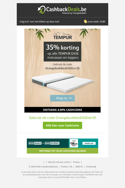 35% korting op alle TEMPUR EASE matrassen en toppers