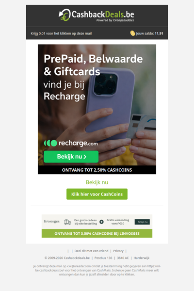 Prepaid, belwaarde & giftcards vind je bij Recharge.com