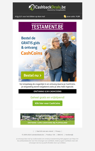 0,50 CashCoins + een gratis gids!