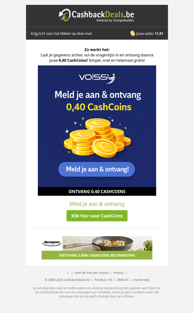 Meld je aan en ontvang 0,40 CashCoins!