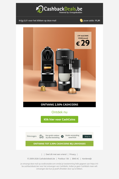 Jouw Nespresso machine voor maar 29 EUR!
