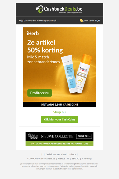 2e artikel 50% korting op zonnebrandcrèmes!