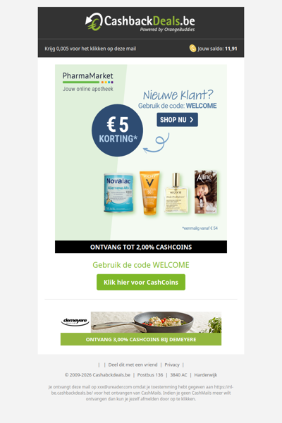 Ontvang 5 EUR korting op jouw bestelling bij PharmaMarket