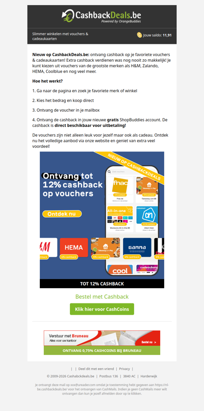 NIEUW! pak tot 12% cashback op je favoriete vouchers!