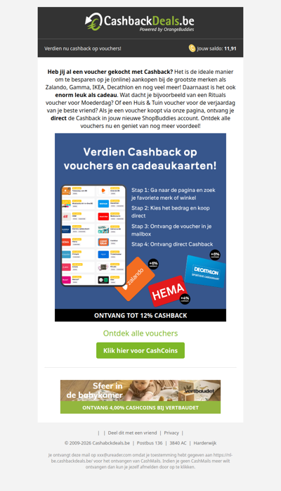 Geef een voucher cadeau & ontvang Cashback!