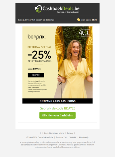 Birthday special bij Bonprix: ontvang 25% korting