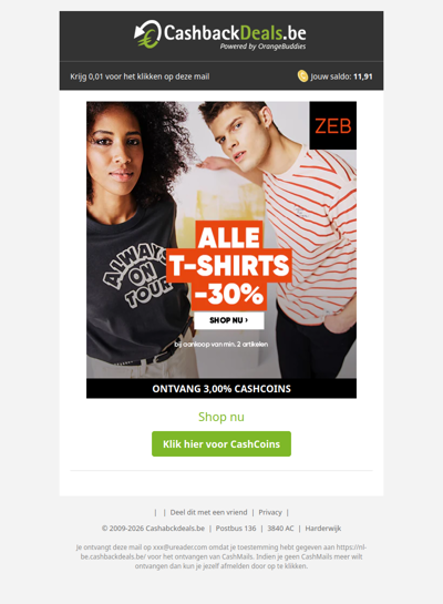 Alle T-shirts -30% bij ZEB!