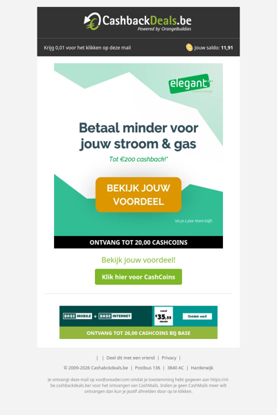 Tot  200 EUR cashback bij Elegant!