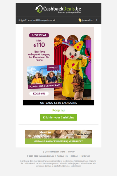 1 jaar lang onbeperkt toegang tot Plopsaland De Panne!