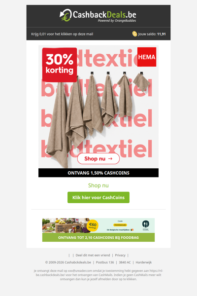 30% korting op alle badtextiel bij HEMA!
