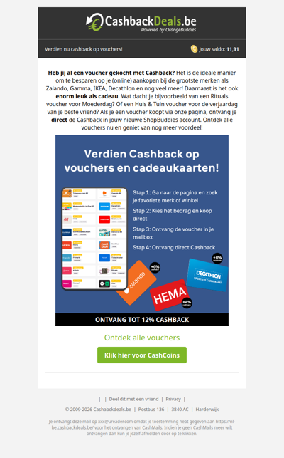 Geef een voucher cadeau & ontvang Cashback!