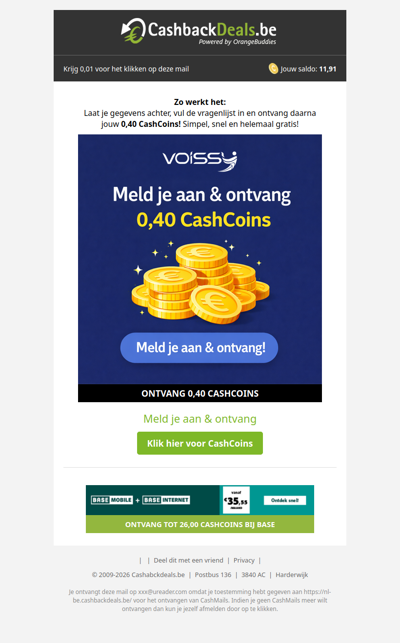 Meld je aan en ontvang 0,40 CashCoins!