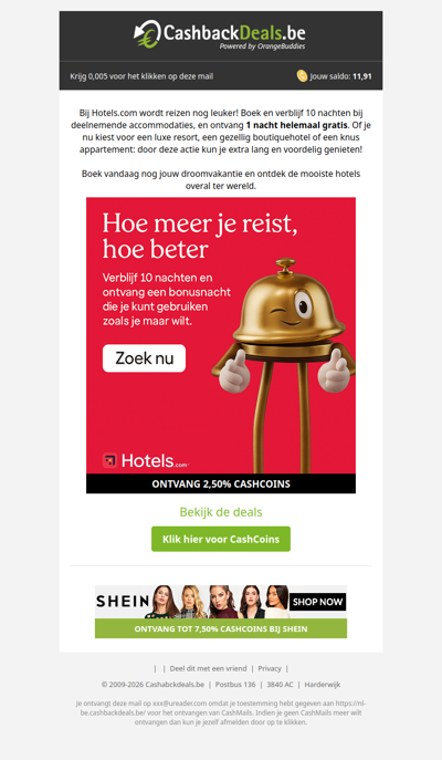 Boek 10 nachten en krijg er 1 gratis bij!