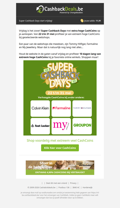 Vanaf vrijdag Super Cashback Days met extra CashCoins!