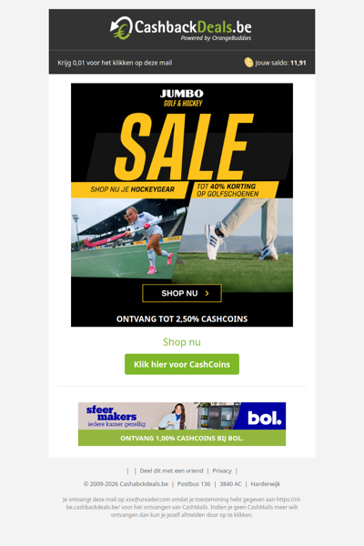 Tot 40% korting op golfschoenen en hockeyartikelen