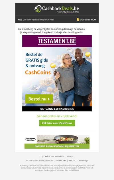 Bestel gratis de gids van Testament.be én ontvang CashCoins!