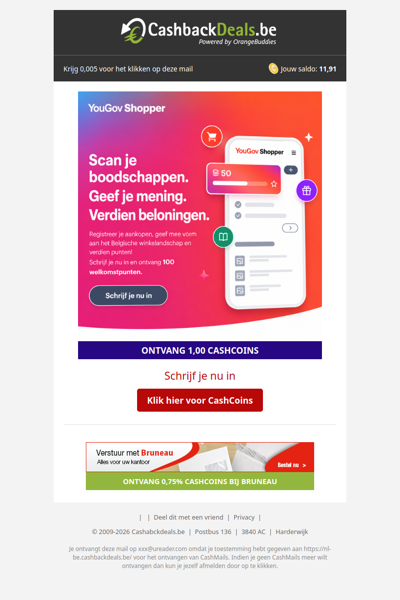 1,00 CashCoin voor je aanmelding!