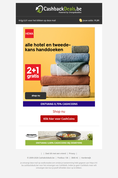 2+1 gratis op HEMA handdoeken!