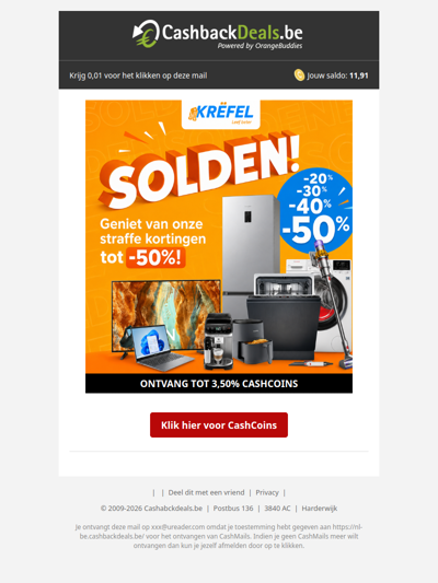 Scoor topdeals tot -50% én verdien cashback!