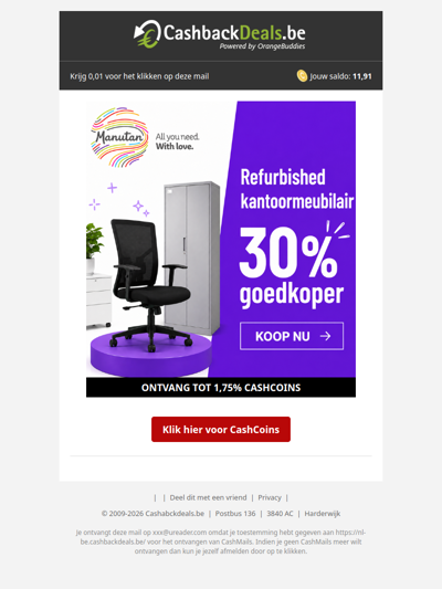 Bespaar 30% op refurbished kantoormeubilair.