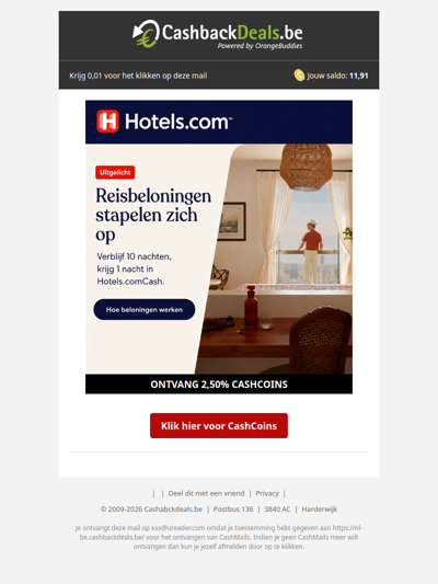 Verblijf 10 nachten, ontvang 1 nacht in Hotels.comCash!
