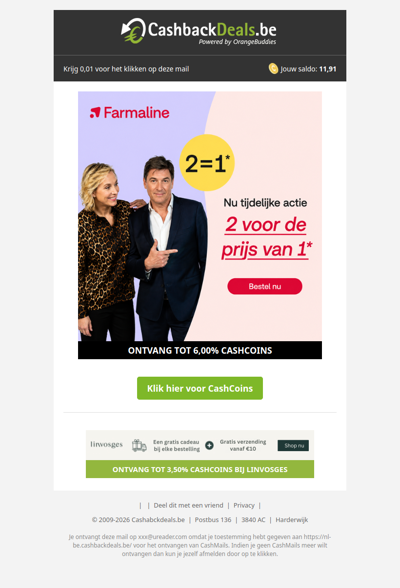 2 voor de prijs van 1 bij Farmaline!