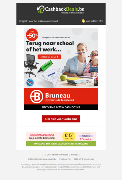 Terug naar school of werk? Start goed en profiteer tot 50% korting bij Bruneau!