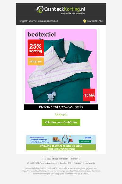 25% korting op bedtextiel bij HEMA