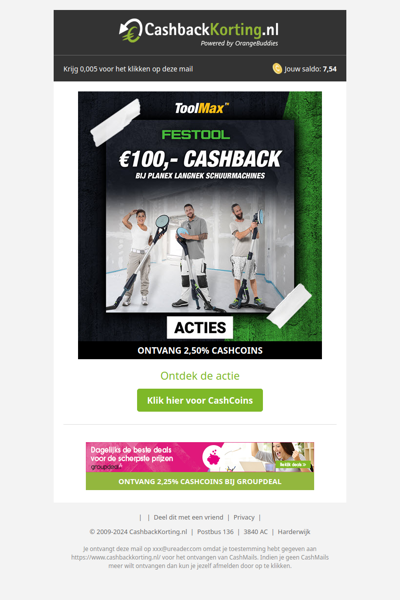 100 EUR Cashback bij Planex langnek schuurmachines