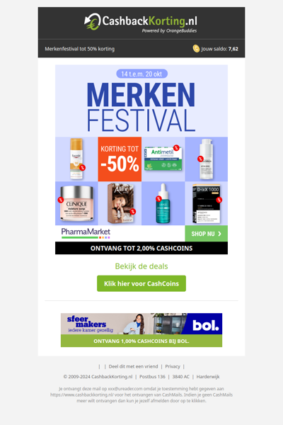 Merkenfestival bij Pharmamarket, tot wel 50% korting!