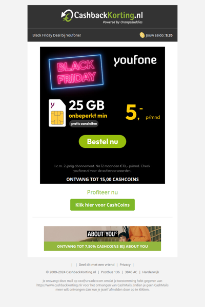 Blackfriday bij Youfone: 25GB + Onbeperkt en 12 maanden korting.