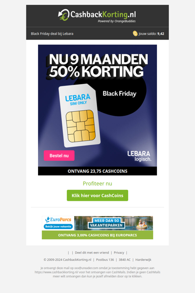 9 maanden 50% Black Friday korting bij Lebara