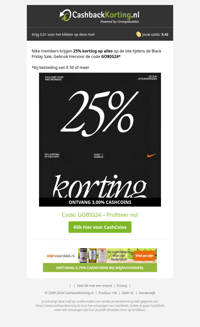 25% korting op alles bij Nike