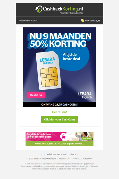 9 maanden SIM Only met 50% korting, bij LEBARA!