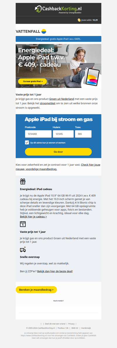 Energiedeal: gratis Apple iPad t.w.v. 409 EUR