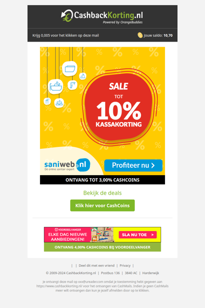 Tot 10% kassakorting bij Saniweb