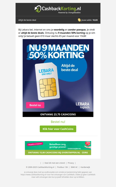 9 maanden SIM Only met 50% korting, bij LEBARA!