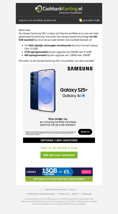 Pre-order de Samsung Galaxy S25 met 542 EUR voordeel!