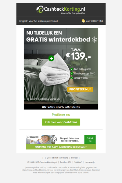 Tijdelijk gratis winterdekbed t.w.v. 139 EUR!