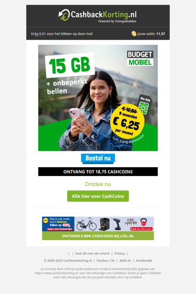 9 maanden 50% korting bij Budget Mobiel