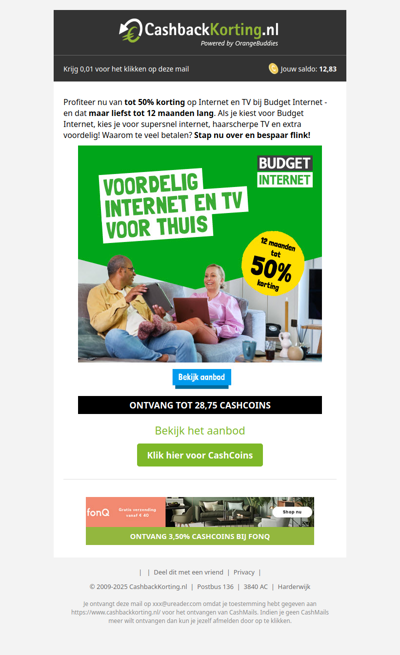 12 maanden tot 50% korting op Internet en TV