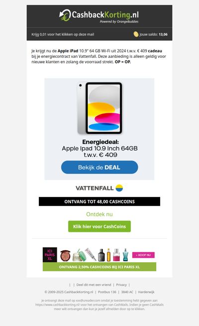 Energiedeal: gratis Apple iPad t.w.v. 409 EUR!