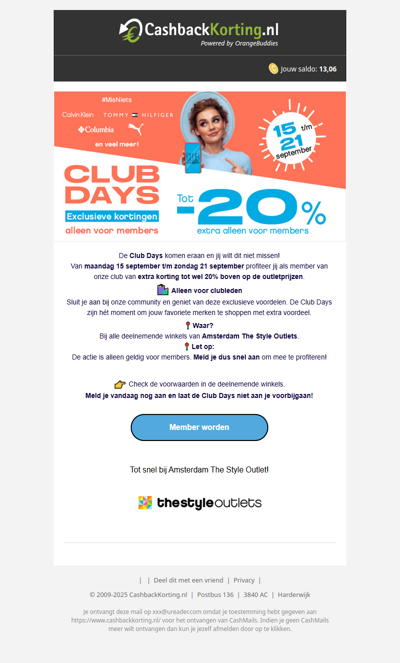 Club Days: tot -20% extra korting voor members