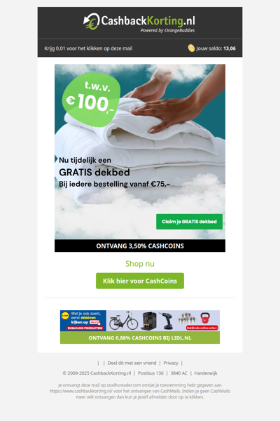 Nu tijdelijk een gratis debkbed bij iedere bestelling vanaf €75