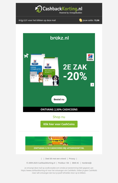 20% korting op de tweede zak Hill's hondenvoer bij Brekz