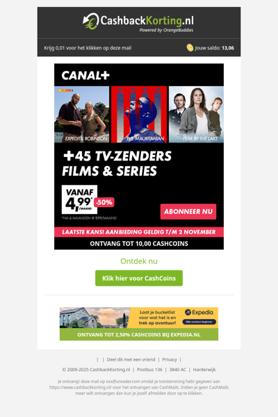LAATSTE KANS: bespaar 6 maanden lang 50% op Canal+
