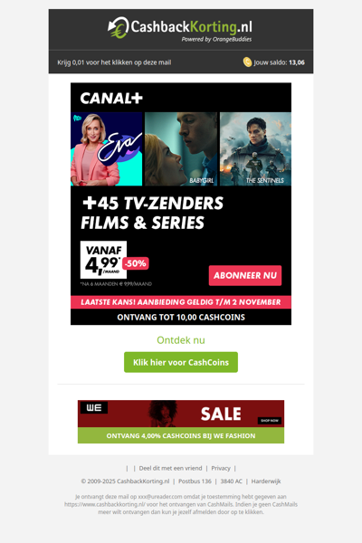 LAATSTE KANS: bespaar 6 maanden lang 50% op Canal+