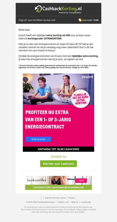 Tijdelijk tot 60 EUR extra korting bij Essent