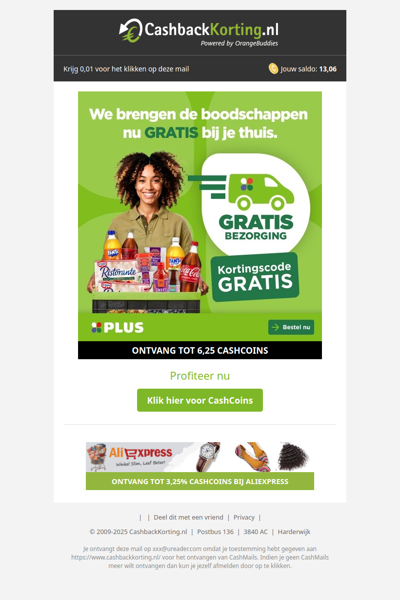 Gratis thuisbezorging van je boodschappen bij PLUS!