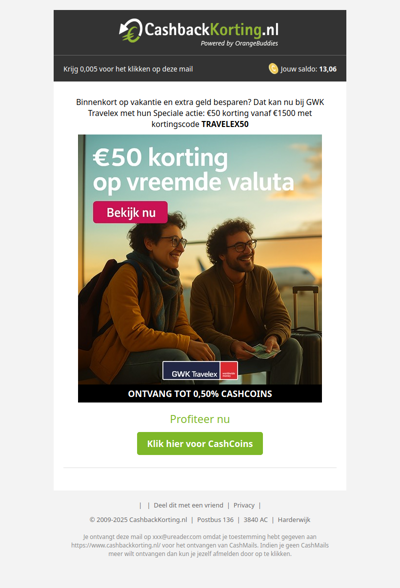 50 EUR korting bij GWK Travelex!